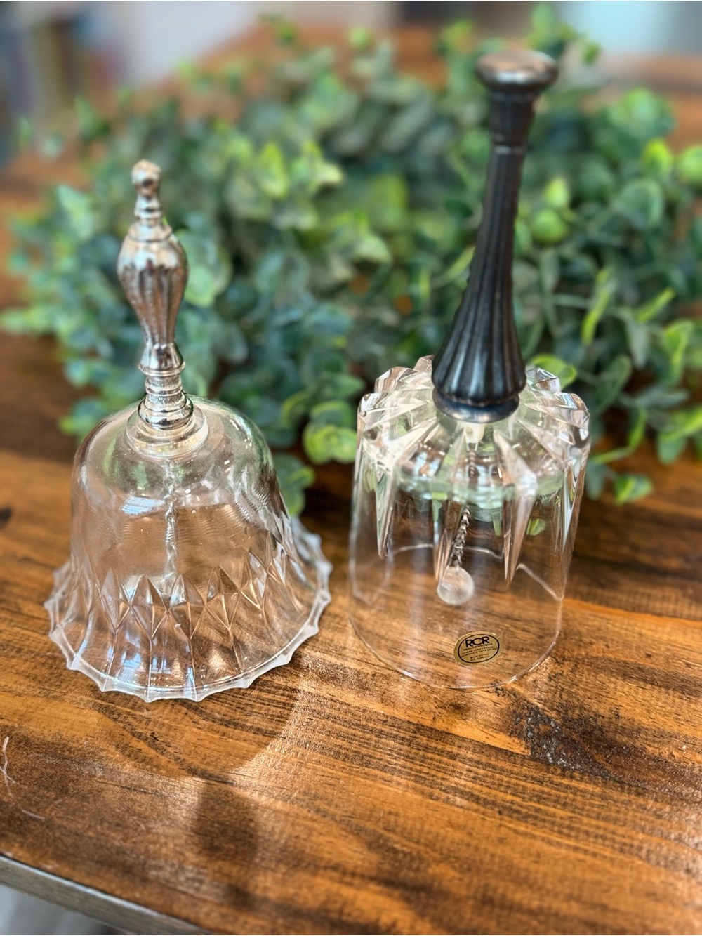Set of 2 Clear Glass Bell Cloche with Silver Plated Handles